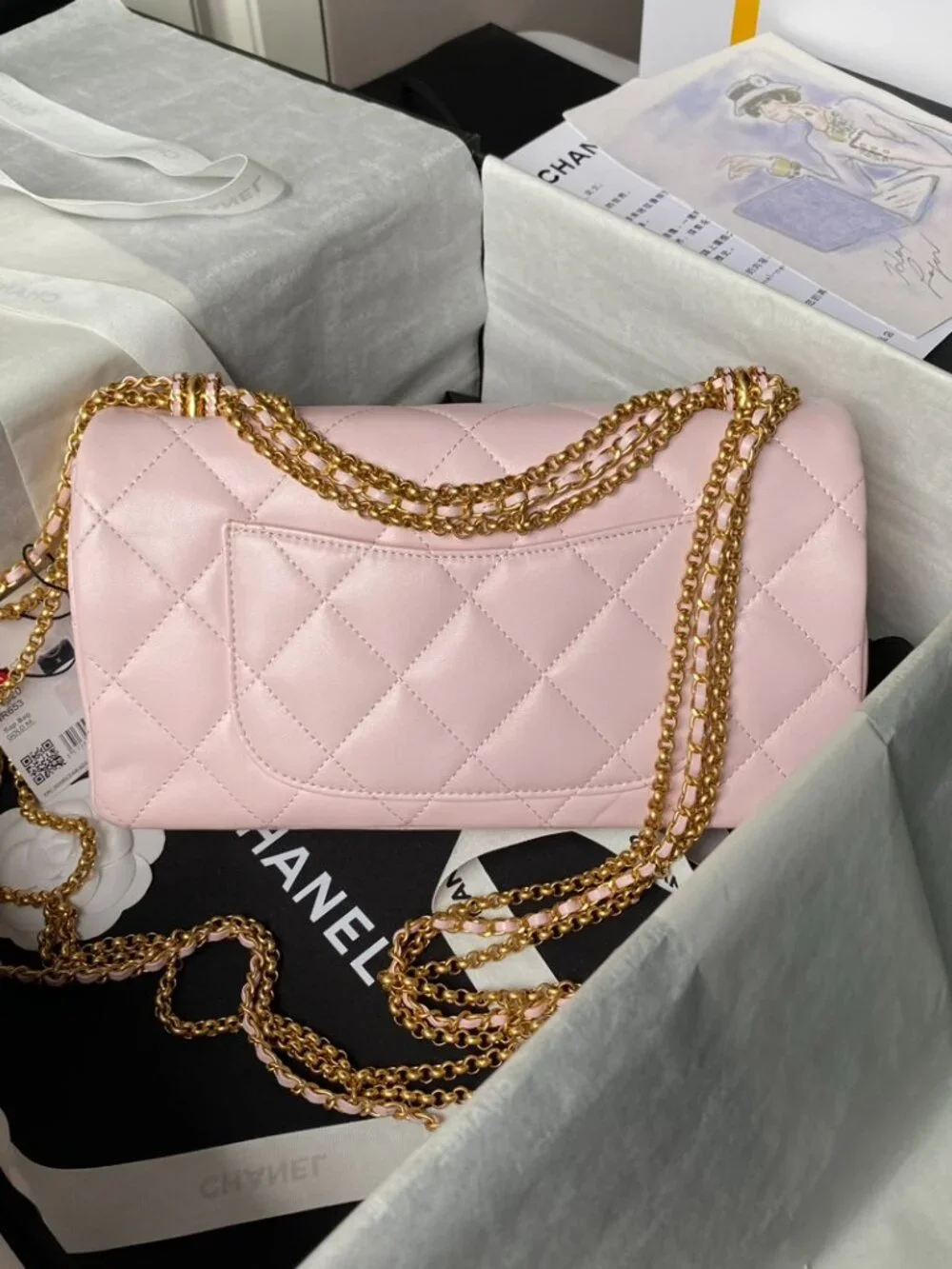 Chanel 24A Classic Flap Bag with Metal Fringe Chain - Picture 2 of 9
